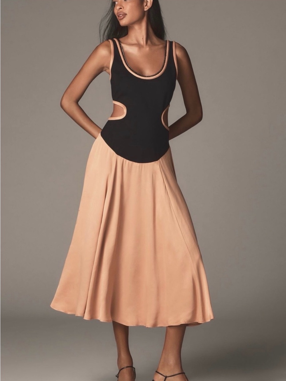 Maeve Black and Rust Colorblock Maxi Dress